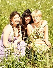 Three old and young lesbians having fun in the sun